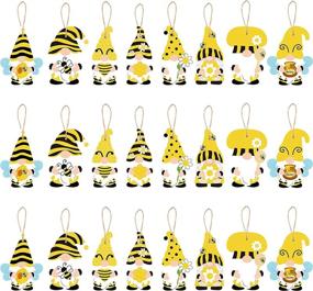 img 4 attached to 25-Pack Yellow Honeybee Gnome With Hat Wooden Pendant For Summer Animal Themed Party Decor, Hanging Tag With Rope For Birthday And Holiday Party Favors - WATINC