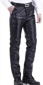 img 3 attached to Mens High Waist Business Casual Straight Leg PU Faux Leather Biker Pants - Yeokou