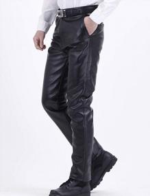 img 2 attached to Mens High Waist Business Casual Straight Leg PU Faux Leather Biker Pants - Yeokou