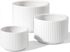 img 4 attached to Ceramic Plant Pots Set Of 3 - Large Planter Sizes 9.3, 8, 6.7 Inches For Indoor/Outdoor Garden Plants With Drainage Holes - Modern White Cylinder Planter For Home Decor From LE TAUCI