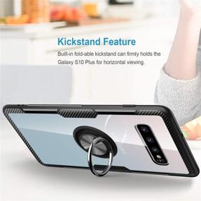 img 2 attached to Enhanced Protection for Galaxy S10 Plus: Crystal Clear Carbon Fiber Armor Case with 360° Rotation Finger Ring Grip & Kickstand [Compatible with Magnetic Car Mount]-Black Frame