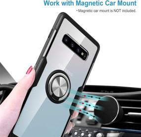 img 1 attached to Enhanced Protection for Galaxy S10 Plus: Crystal Clear Carbon Fiber Armor Case with 360° Rotation Finger Ring Grip & Kickstand [Compatible with Magnetic Car Mount]-Black Frame