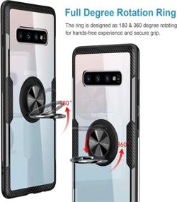 img 3 attached to Enhanced Protection for Galaxy S10 Plus: Crystal Clear Carbon Fiber Armor Case with 360° Rotation Finger Ring Grip & Kickstand [Compatible with Magnetic Car Mount]-Black Frame