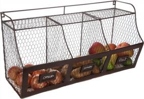 img 4 attached to Rustic Wall-Mounted Fruit Basket Set With Chalkboards - Metal Wire Bins For Kitchen Organization, Brown Hanging Basket Organizer Set For Fruits And Vegetables