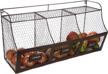 rustic wall-mounted fruit basket set with chalkboards - metal wire bins for kitchen organization, brown hanging basket organizer set for fruits and vegetables logo