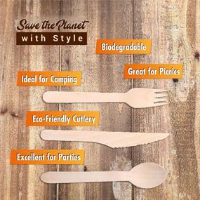 img 3 attached to Biodegradable Disposable Wooden Cutlery Utensils – (Pack Of 275) 110 Forks 55 Knives 110 Spoons 5.5-Inch Set Eco-Friendly Compostable And Disposable Silverware Kit Party Supplies Events