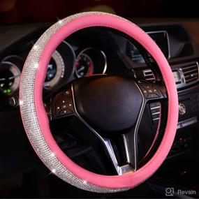 img 4 attached to Blueshyhall Steering Wheel Cover Leather With Bling Bling Rhinestones Crystals Auto Car For Girls