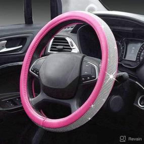 img 1 attached to Blueshyhall Steering Wheel Cover Leather With Bling Bling Rhinestones Crystals Auto Car For Girls