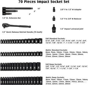 img 3 attached to 🔧 Комплект воротковых головок MIXPOWER 1/2 дюйма, 70 предметов: дюймовая и метрическая системы, 5/16"-1-1/4" и 8-24 мм - неглубокие/глубокие.