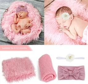 img 3 attached to 4 Pcs Newborn Photography Props Outfits- Baby Long Ripple Wrap And Toddler Swaddle Blankets Photography Mat With Cute Headbands For Infant Boys Girls(0-12 Months) (Pink)