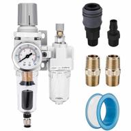 air filter regulator lubricator combo (frl) with auto-drain and water/oil trap separator - 1/4" npt, gauge (0-150 psi), 5 micron brass element, poly bowl, metal bracket by nanpu логотип