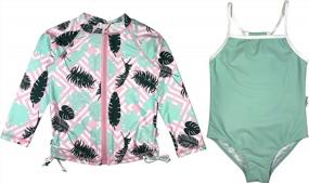 img 1 attached to Girl UPF 50 Long Sleeve Rash Guard & 1 Piece Swimsuit - Multiple Colors (SwimZip)