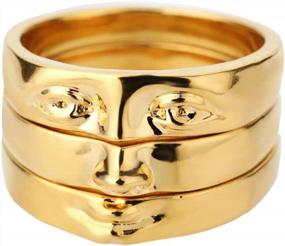 img 4 attached to Aesthetic Statement Stackable Rings: 18K Gold Plated Set For Women With Simple Face & David Eye Design