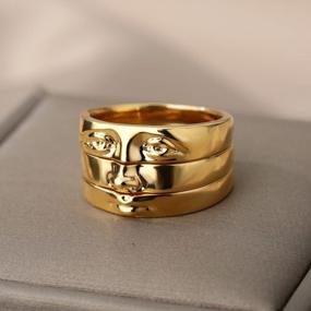 img 3 attached to Aesthetic Statement Stackable Rings: 18K Gold Plated Set For Women With Simple Face & David Eye Design