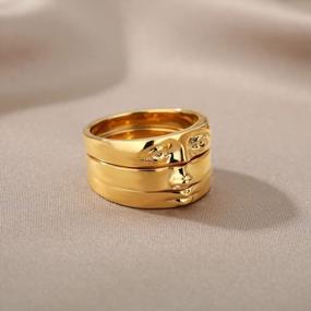 img 2 attached to Aesthetic Statement Stackable Rings: 18K Gold Plated Set For Women With Simple Face & David Eye Design