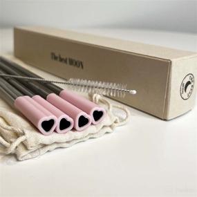 img 3 attached to 🌟 Premium Set of 4 Heart-Shaped Stainless Steel Reusable Straws with Silicone Tips - BPA-Free, Food Grade, Pink Metal Straws with Cleaner Brush