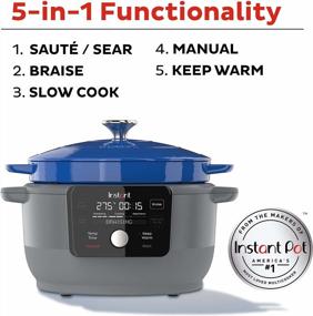 img 2 attached to Instant Electric Round Dutch Oven, 6-Quart 1500W, From The Makers Of Instant Pot, 5-In-1: Braise, Slow Cook, Sear/Sauté, Cooking Pan, Food Warmer, Enameled Cast Iron, Included Receipe Book, Blue