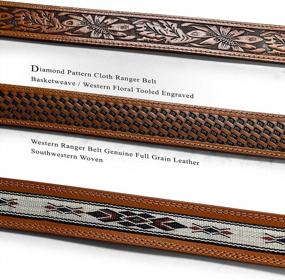img 3 attached to Handcrafted Western Ranger Belt - Floral Tooled Basketweave Design - Genuine Full Grain Leather - Made In The USA