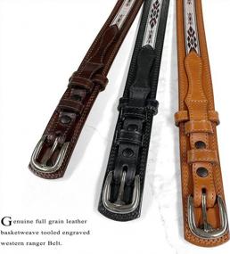 img 1 attached to Handcrafted Western Ranger Belt - Floral Tooled Basketweave Design - Genuine Full Grain Leather - Made In The USA