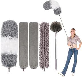 img 4 attached to 🧹 Extendable Microfiber Duster Kit with Stainless Steel Extension Pole, Adjustable Length 30 to 100 Inches, Ideal for High Ceiling Cleaning, Ceiling Fan, Cobweb, Blinds, Furniture, and Car Detailing