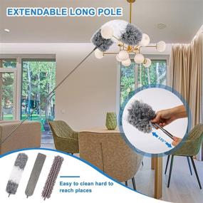 img 3 attached to 🧹 Extendable Microfiber Duster Kit with Stainless Steel Extension Pole, Adjustable Length 30 to 100 Inches, Ideal for High Ceiling Cleaning, Ceiling Fan, Cobweb, Blinds, Furniture, and Car Detailing