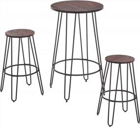 img 4 attached to NOBPEINT Набор из 3 барных столов, 2 стула, бистро, паб, кухонная столовая мебель, деревенский коричневый
