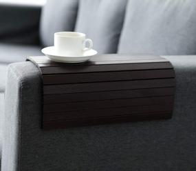 img 3 attached to Flexible/Foldable Sofa Arm Tray Table - Drink Snack Holder For Couch Armrest (16.5" L X 13.25" W X 0.4" H, Mahogany)