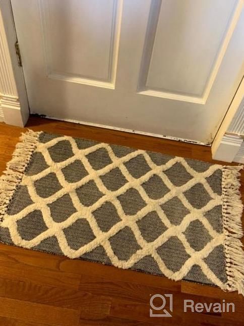 img 1 attached to Boho Cotton Area Rug 4' X 6' LEEVAN Black And White Striped Rug Bohemian Hand Woven Geometric Carpet Outdoor Porch Rug Chic Bedside Rugs For Kitchen Laundry Living Room review by Heather Anderson