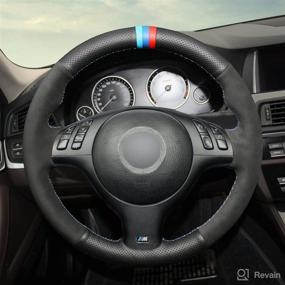 img 4 attached to MEWANT Hand Stitched Car Steering Wheel Cover Customized Genuine Leather And Suede Car Steering Wrap For BMW 3 Series E46 E46/5 2004-2005/5 Series E39 2002-2003 / M3 2001-2006 / M5 2000-2003