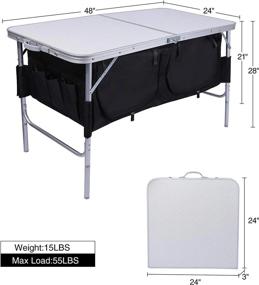 img 3 attached to REDCAMP 4-футовый стол для кемпинга с органайзером для хранения Oxford Регулируемая высота, легкий портативный складной стол для приготовления пикника на открытом воздухе в помещении, белый 24 X 48 дюймов