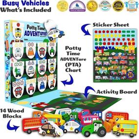 img 3 attached to 🚽 LIL ADVENTS Potty Time Adventures Potty Training Game - Complete Kit with Wood Block Toys, Chart, Activity Board, Stickers and Reward Badge for Toilet Training - Busy Vehicles Fun Learning Set