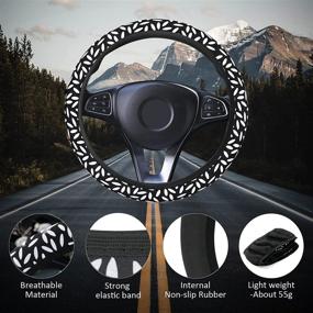 img 2 attached to Siyaluens Cute Steering Wheel Cover for Women with 2PCS Car Coasters - Fashional Universal Car Steering Wheel Cover for Girls, Ladies, and Men (Black Oval, 14.5-15 Inches)