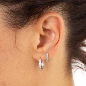 img 2 attached to 3 Pairs Small Hoop Earrings With Cubic Zirconia Cuff - White Gold Huggie 8Mm, 10Mm & 12Mm