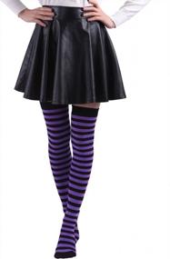 img 2 attached to Women'S Plus Size Striped Thigh High Over The Knee OTK Sheer Nylon Stockings - Purple Black Stripes