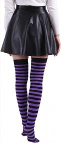 img 1 attached to Women'S Plus Size Striped Thigh High Over The Knee OTK Sheer Nylon Stockings - Purple Black Stripes
