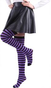 img 3 attached to Women'S Plus Size Striped Thigh High Over The Knee OTK Sheer Nylon Stockings - Purple Black Stripes