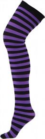 img 4 attached to Women'S Plus Size Striped Thigh High Over The Knee OTK Sheer Nylon Stockings - Purple Black Stripes