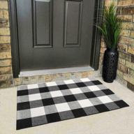black & white buffalo checkered cotton rug - 2'x3' plaid front porch mat for bathroom, kitchen, and home - machine washable cotton throw rug with woven design by shacos logo