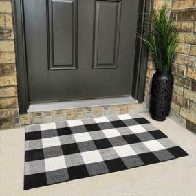 img 4 attached to Black & White Buffalo Checkered Cotton Rug - 2'X3' Plaid Front Porch Mat For Bathroom, Kitchen, And Home - Machine Washable Cotton Throw Rug With Woven Design By SHACOS