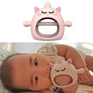 🦄 silicone teething toys for babies 6-12 months, tinabless unicorn never drop - designed for babies 0-6 months, car seat toy for newborns, natural organic baby teether for boys & girls, pink logo