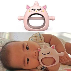 img 4 attached to 🦄 Silicone Teething Toys for Babies 6-12 Months, Tinabless Unicorn Never Drop - Designed for Babies 0-6 Months, Car Seat Toy for Newborns, Natural Organic Baby Teether for Boys & Girls, Pink