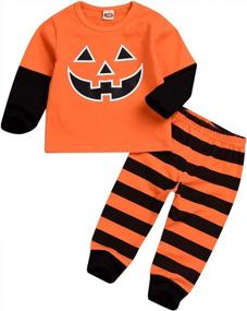 img 4 attached to Halloween Baby Outfit: Pumpkin Long Sleeve T-Shirt And Striped Long Pants For Newborn Boys And Girls By GuliriFei
