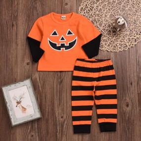 img 2 attached to Halloween Baby Outfit: Pumpkin Long Sleeve T-Shirt And Striped Long Pants For Newborn Boys And Girls By GuliriFei