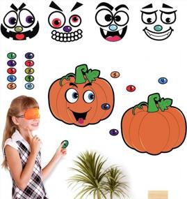 img 4 attached to Toyvian Halloween Party Games Наклейки для детей, тыквенная игра Pin Тыквенные игры для детей Хэллоуин поставляет сувениры с 2 тыквенными плакатами 4 наклейками для лица 5 наклейками для носа и 2 повязками на глаза