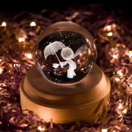 3d crystal ball music box with rotating projection led light - fsigom - prince design - ideal gift for birthdays and christmas, with wood base логотип