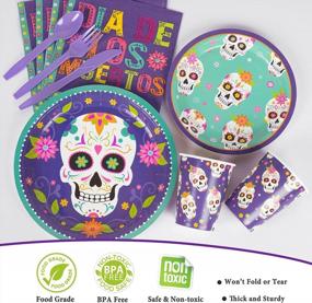 img 2 attached to Day Of The Dead Party Supplies For 16 Guests - Includes Sugar Skull Plates, Napkins, Cups, Utensils And More - Perfect For Dia De Los Muertos Celebrations - Decorate Your Party With 112PCS