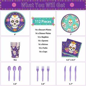 img 3 attached to Day Of The Dead Party Supplies For 16 Guests - Includes Sugar Skull Plates, Napkins, Cups, Utensils And More - Perfect For Dia De Los Muertos Celebrations - Decorate Your Party With 112PCS