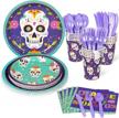 day of the dead party supplies for 16 guests - includes sugar skull plates, napkins, cups, utensils and more - perfect for dia de los muertos celebrations - decorate your party with 112pcs logo