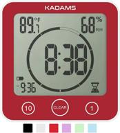 kadams digital bathroom shower kitchen clock timer with alarm, waterproof for water splashes, visual countdown timer, time management tool, indoor temperature humidity, suction cup, hole stand - red logo