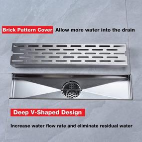 img 2 attached to Brushed Stainless Steel Linear Shower Drain With Removable Brickwork Pattern Grate - 12 Inch, Adjustable Feet, Hair Catcher, And Flange Base - TRUSTMI